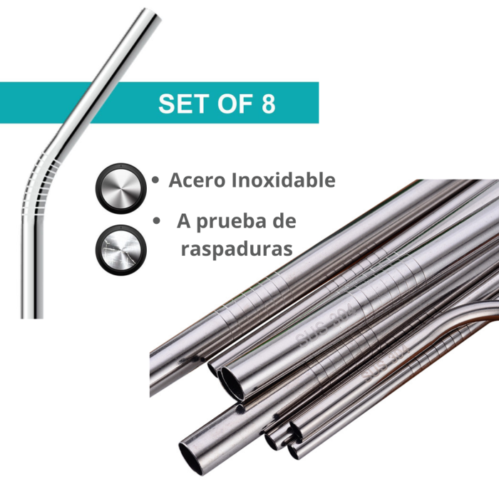 Set 8 Sorbetes/Cañitas de Acero + 2 Limpiadores - Imagen 3