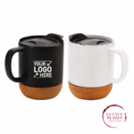 Mug de Cerámica con base de corcho + tapa antiderrame